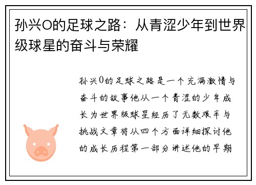 孙兴O的足球之路：从青涩少年到世界级球星的奋斗与荣耀